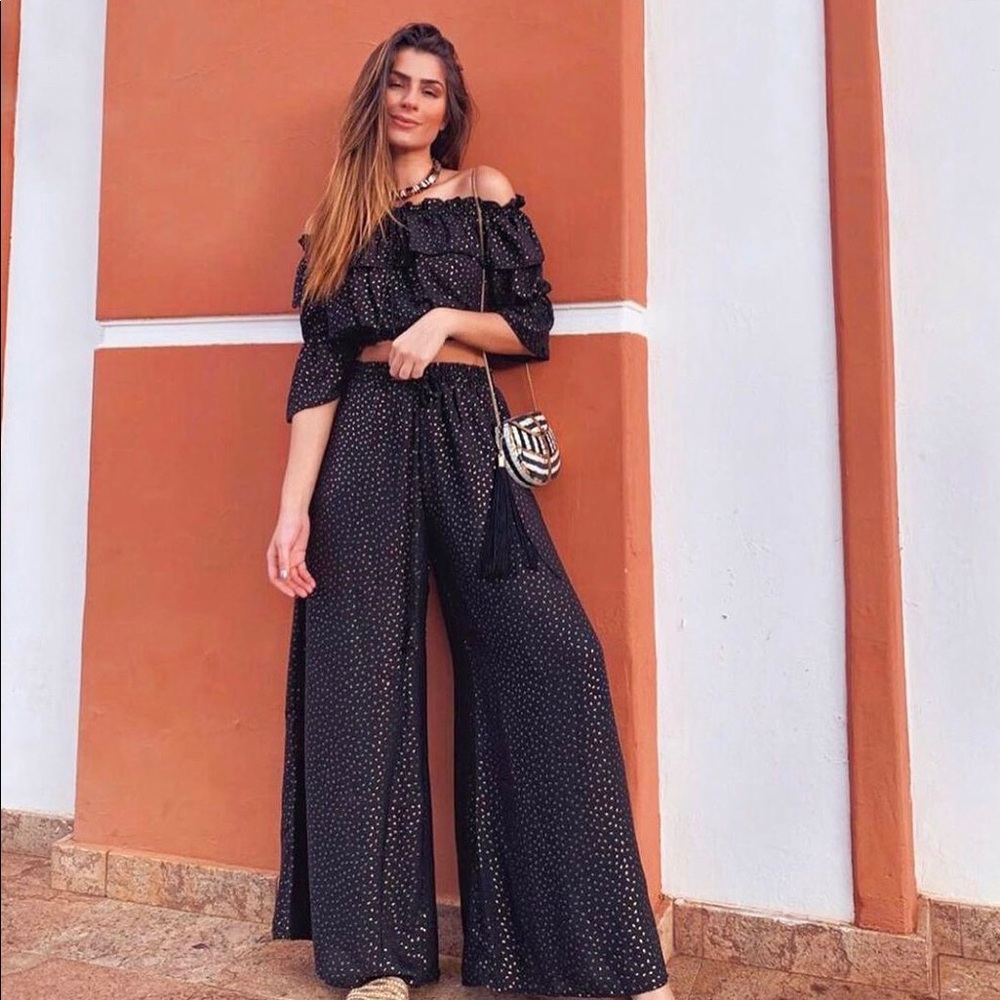 Crop Top High Waisted Wide Leg Pants Set